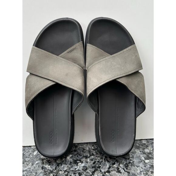 ECCO Leather Flowt Cross Strap Men\'s Sandals Size US 10 $120 Green/ Gray/ Black main image 6